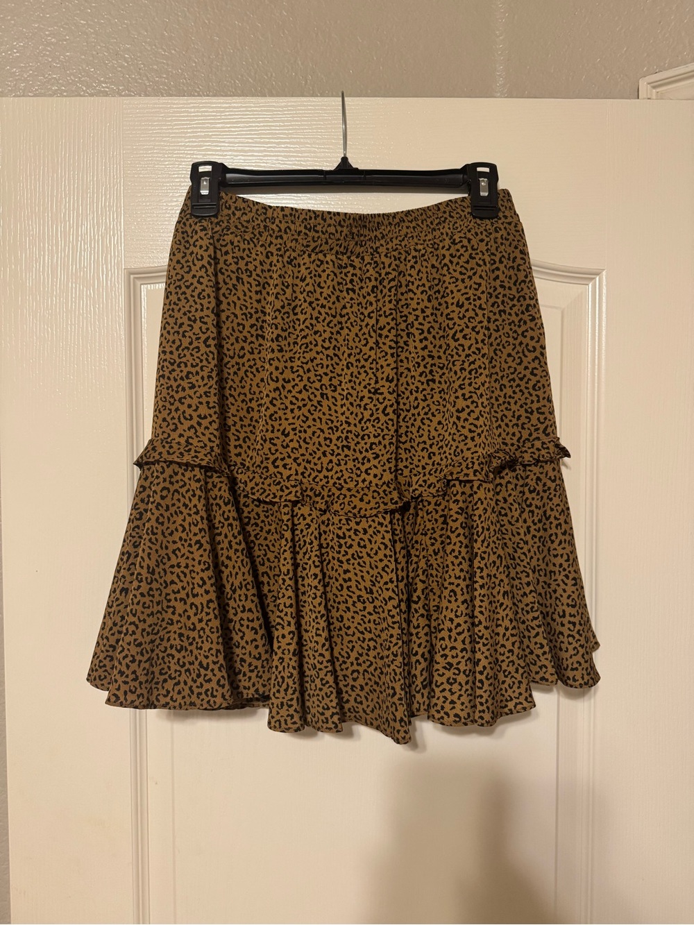 Women's Leopard Print Tiered Flared Skirt - Brown